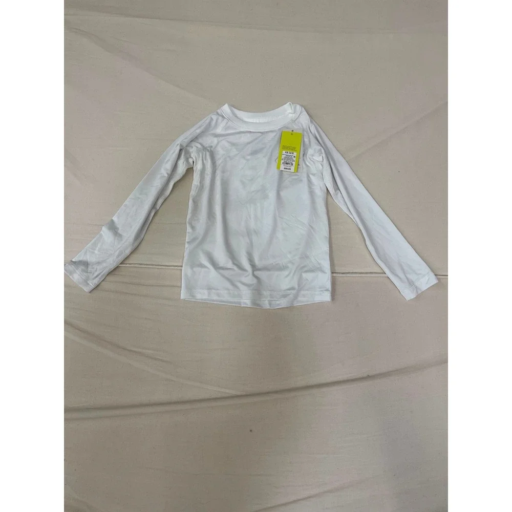 All in Motion Boys Long Sleeve Rash Guard Swim Shirt White XS 4-5 UPF 50+ New